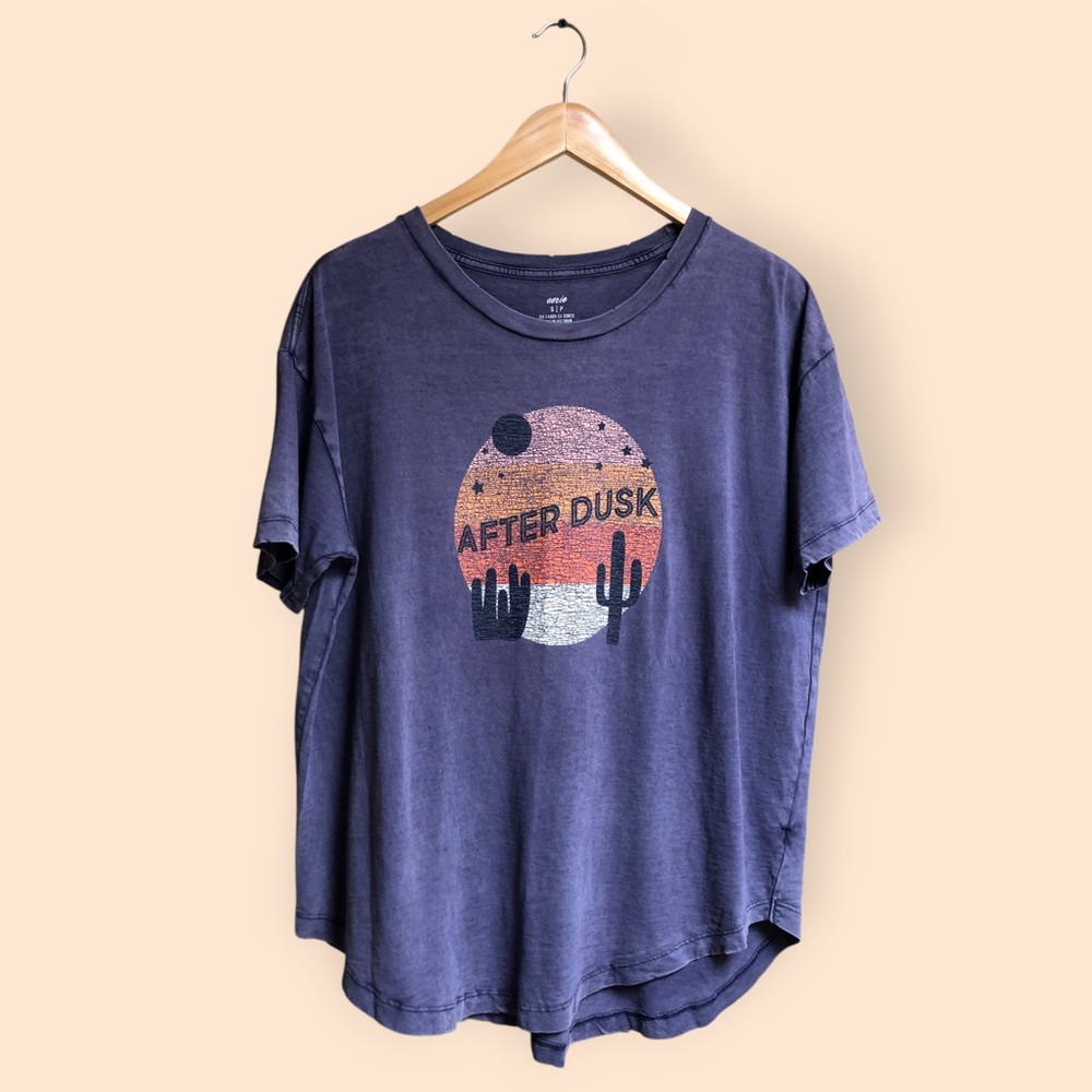 Aerie After Dusk Boyfriend Fit Graphic T-shirt Distressed Purple Desert Cacti S